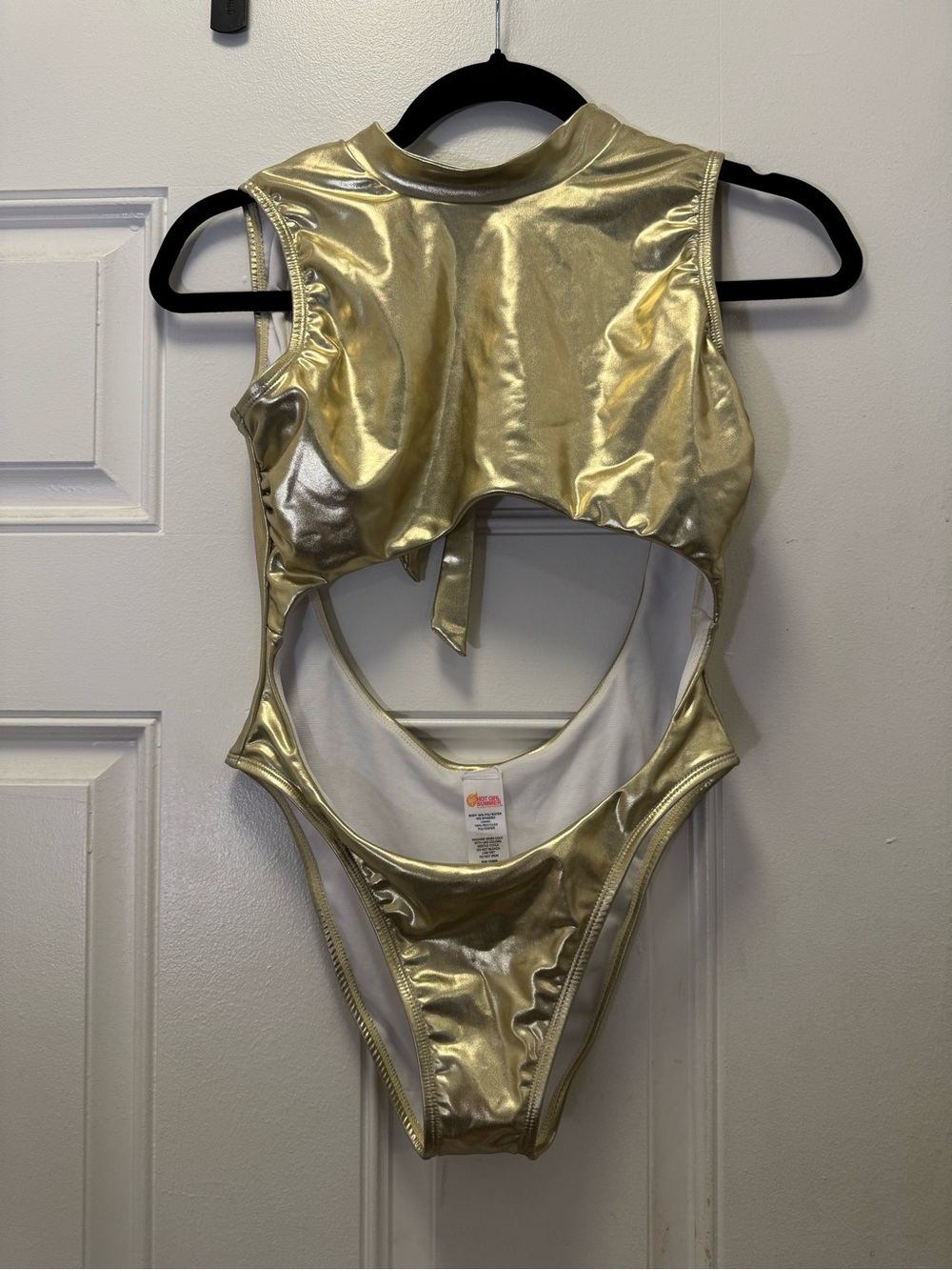 Hot Girl Summer Megan Thee Stallion Shiny Gold Cutout One-Piece Swimsuit 0033